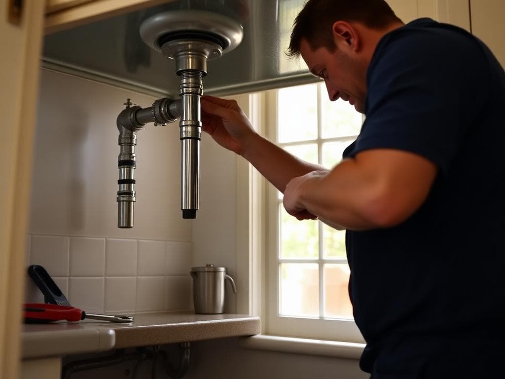 Licensed plumber repairing kitchen sink in Atlanta area home