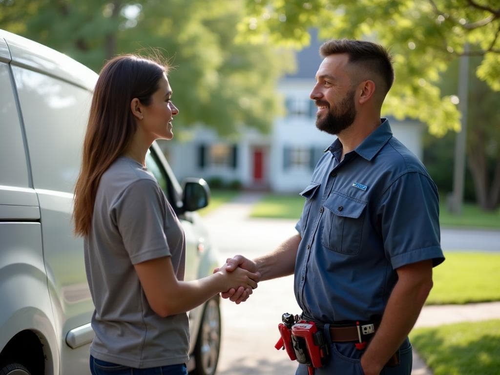 Neon BPL technician with homeowner
